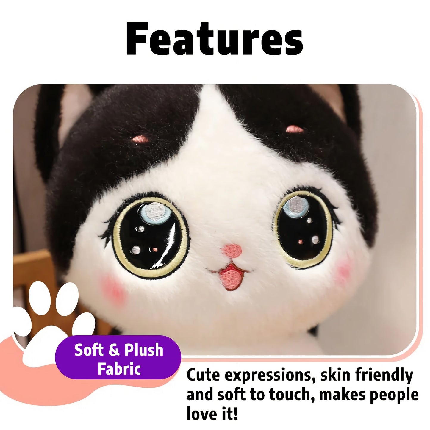 Adorable peluche chaton aux grands yeux